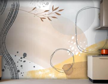 Suluboya Soyut Doodle Mutfak Duvar Kağıdı 