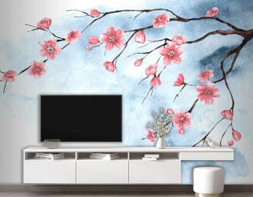 Suluboya Kiraz Çiçeği Duvar Kağıdı 