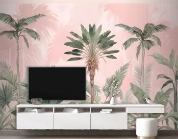 Suluboya Pembe Tropikal Çin Duvar Kağıdı 