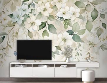  Yeşil Yapraklı Suluboya Yumuşak Çiçek