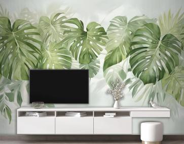 Suluboya Tropikal Yapraklar Duvar Kağıdı