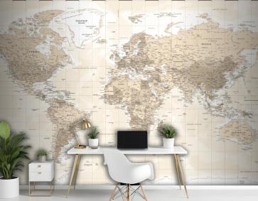 Dünya Haritası Siyasi Vintage Retro Eski Stil Duvar Kağıdı 