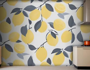 Sarı Limon Modern Tekrar Desenli Mutfak Duvar Kağıdı