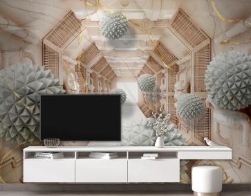 Yeşil 3D Toplar Ve Tünel Duvar Kağıdı