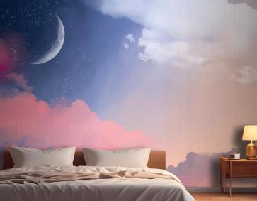 El Boyalı Suluboya Pastel Gökyüzü Yatak Odası Duvar Kağıdı