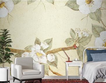 Eski Kağıt Duvar Kağıdı  Üzerinde Retro Çiçek Desenli