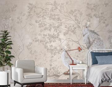 Tavus Kuşları Ve Ağaçlar İç Proje Duvar Kağıdı Duvar Tasarımı İçin Tasarım