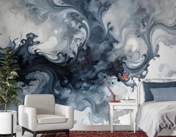 Soyut Suluboya Stili Koyu Mermer Duvar Kağıdı 