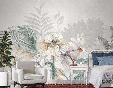 Antika Dokulu Çiçekli Desen Vintage Duvar Kağıdı