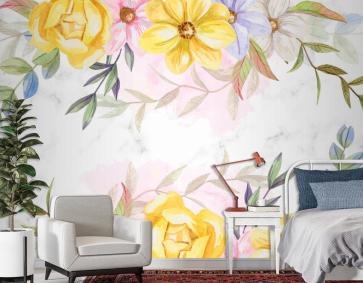 Arka Plan Pastel Renklerde Suluboya Çiçekler Duvar Kağıdı