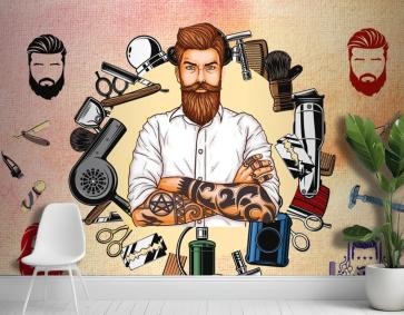 Berber Aletleri Halka Kuaför Duvar Kağıdı