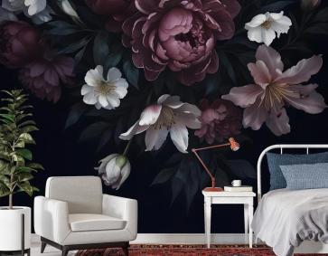 Koyu Çiçekli Bordo Şakayık Çiçek Duvar Kağıdı