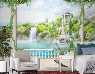 Doğa Şelale Mimari Balkon Manzara Duvar Kağıdı