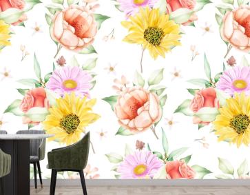 Çiçek Dikişsiz Desen Çiçek Açan Mutfak Duvar Kağıdı