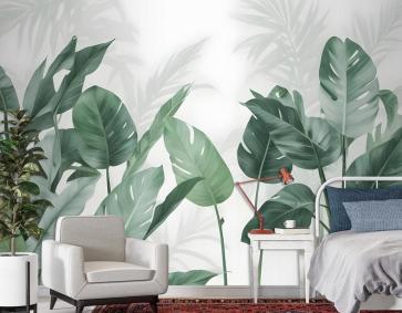Taze Yeşil Tropikal Yaprak Duvar Kağıdı 