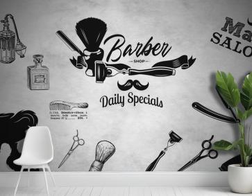 Gri Eskitme Zemin Silüet Tarzı Kuaför Duvar Kağıdı