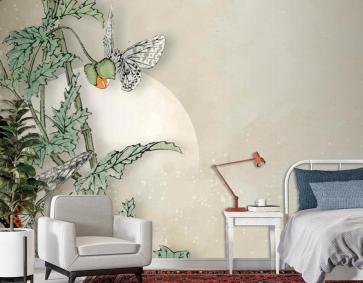 Yapraklı Kelebek Çerçeve Tasarımı Duvar Kağıdı