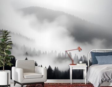 Puslu Karanlık Orman Manzarası Duvar Kağıdı 