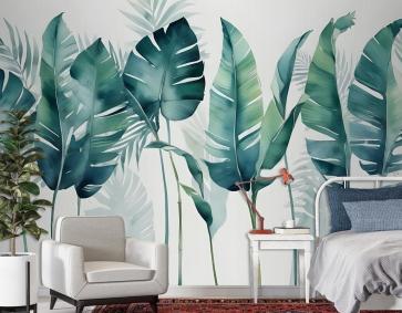 Tek Renkli Yeşil Muz Yaprağı Duvar Kağıdı