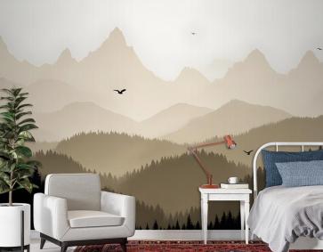 Dağ Manzarası Siluet Duvar Kağıdı 