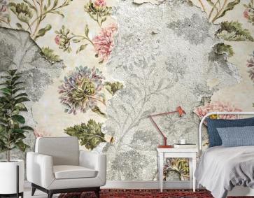 Beton Duvar Kağıdı Duvar Üzerine Çiçek Duvar Kağıdı Soyulması