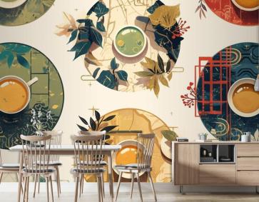 Rafine Unsurlar Vietnam Çay Desenleri Cafe Duvar Kağıdı