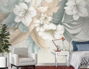 Romantik Tropikal Bitki Desenleri Vintage Duvar Kağıdı