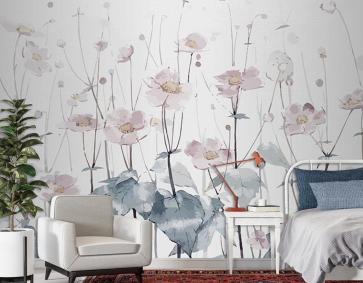Sulu Boya Soft Renk Çiçekler Duvar Kağıdı