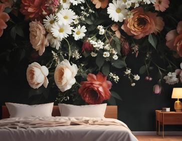 Vintage Canlı Çiçek Buketi Yatak Odası Duvar Kağıdı
