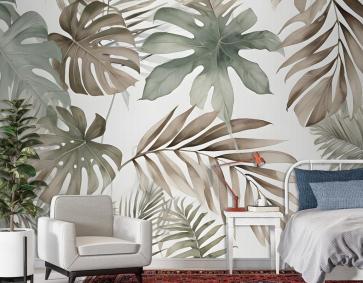 Vintage Muz Ve Palmiye Yaprakları Duvar Kağıdı