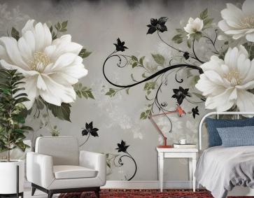 Vintage Krem Çiçekler Sanat Duvar Kağıdı 