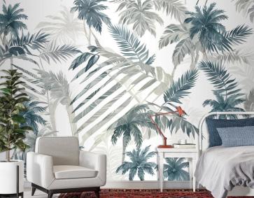 Vintage Tropikal Yaprak Desenli Duvar Kağıdı 