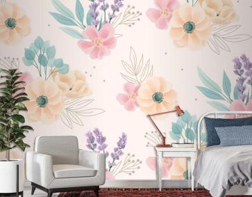 Suluboya Çiçek Süsler Desen Duvar Kağıdı 