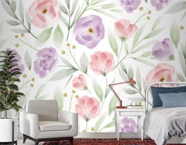 Suluboya Çiçek Desenli Duvar Kağıdı 