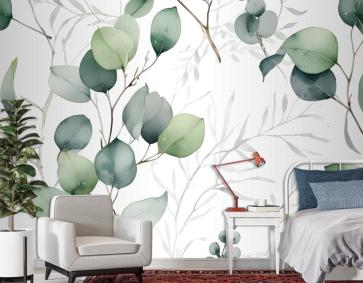 Suluboya Yeşil Okaliptüs Yaprağı Duvar Kağıdı