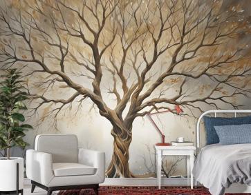 Suluboya Yapraksız Sonbahar Ağaçları Duvar Kağıdı