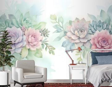 Suluboya Yumuşak Çiçek Duvar Kağıdı 