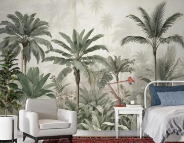 Suluboya Vintage Tropikal Orman Duvar Kağıdı 