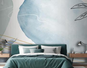 Mavi Suluboya Çiçek Arka Plan Yatak Odası Duvar Kağıdı