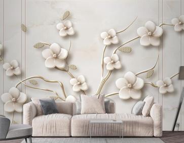 3D Çizim Çiçekli Ağaç Duvar Kağıdı