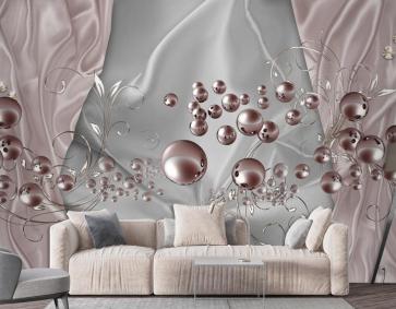 3D Duvar Kağıdı Gümüş Toplar Pembe Arka Plan
