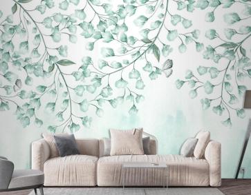 Turkuaz Yapraklar Duvar Kağıdı Yaprak Desenli Duvar Kağıdı