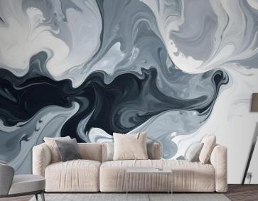 Soyut Suluboya Stili Koyu Mermer Duvar Kağıdı 