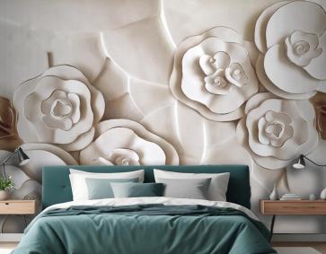 Güzel Beyaz Mermer Çiçek Yatak Odası Duvar Kağıdı