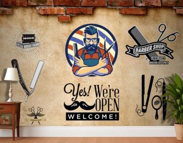 Berber Aletleri Kırık Tuğla Duvar Kağıdı