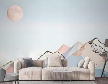 Pembe Ay Duvar Kağıdı  Ile Renkli Dağ