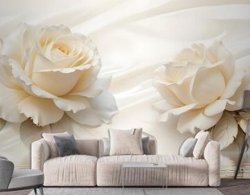 Krem Gül Çiçek Su Desenli Duvar Kağıdı
