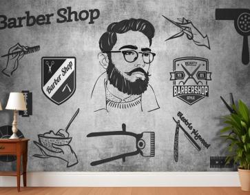 Eskitme Duvar Ahşap Zemin 3D Kuaför Duvar Kağıdı