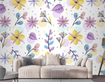 Pastel Renklerde Çiçek Desenli Duvar Kağıdı
