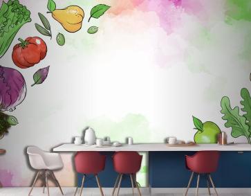 Meyve Ve Sebzeler Elle Çizilmiş Mutfak Duvar Kağıdı